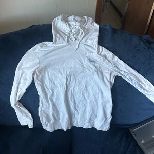 The Black Dog White sweatshirt with Blue Accents